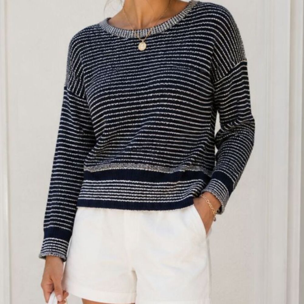 James Perse Navy and White Knit Sweater SIze 2 (Medium)